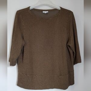 J. Jill Mod Style Geometric Mustard Brown and Black Stretch Ponte Top, XL, 16